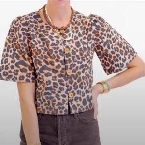 Olivia By LIVRO Heidi Leopard Cotton Top Brown Size Large NWT
